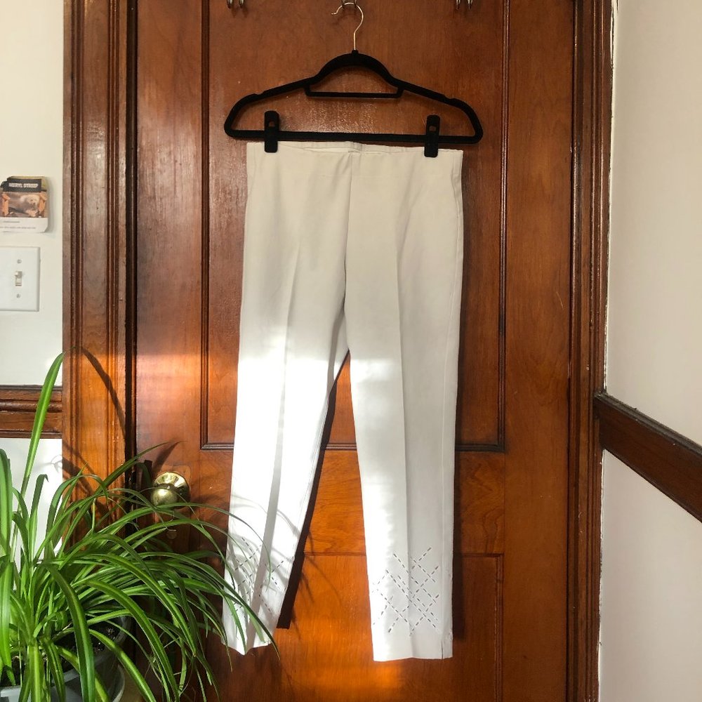 Ecru White Pants with Cutout Detailing